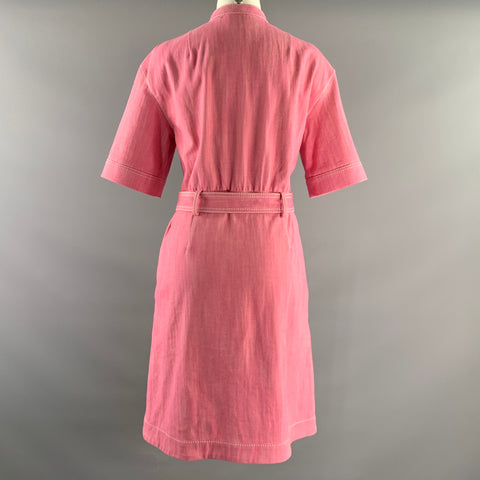 AKRIS Size 8 Pink Cotton  Elastane Contrast Stitch Belted Dress