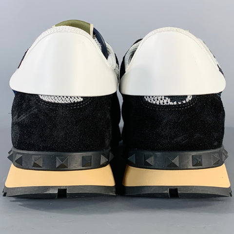 VALENTINO Size 11 Black Navy White Camo Nylon Lace-Up Sneakers