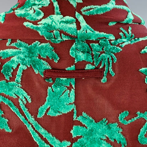 JEAN PAUL GAULTIER Vintage SS96 CYBERBABA Size 12 Burgundy Green Rayon Burnout Open Front Scarf Coat