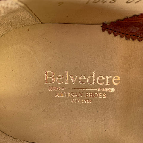BELVEDERE Size 9 Brown Alligator Leather Derby Lace-Up Shoes