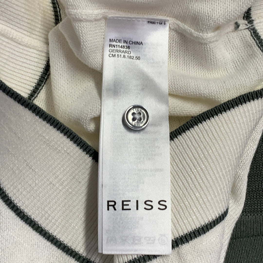 REISS Size S Gerrard Cream Green Color Block Cotton Blend Half Placket Polo