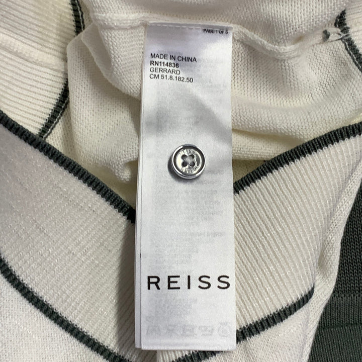 REISS Size S Gerrard Cream Green Color Block Cotton Blend Half Placket Polo