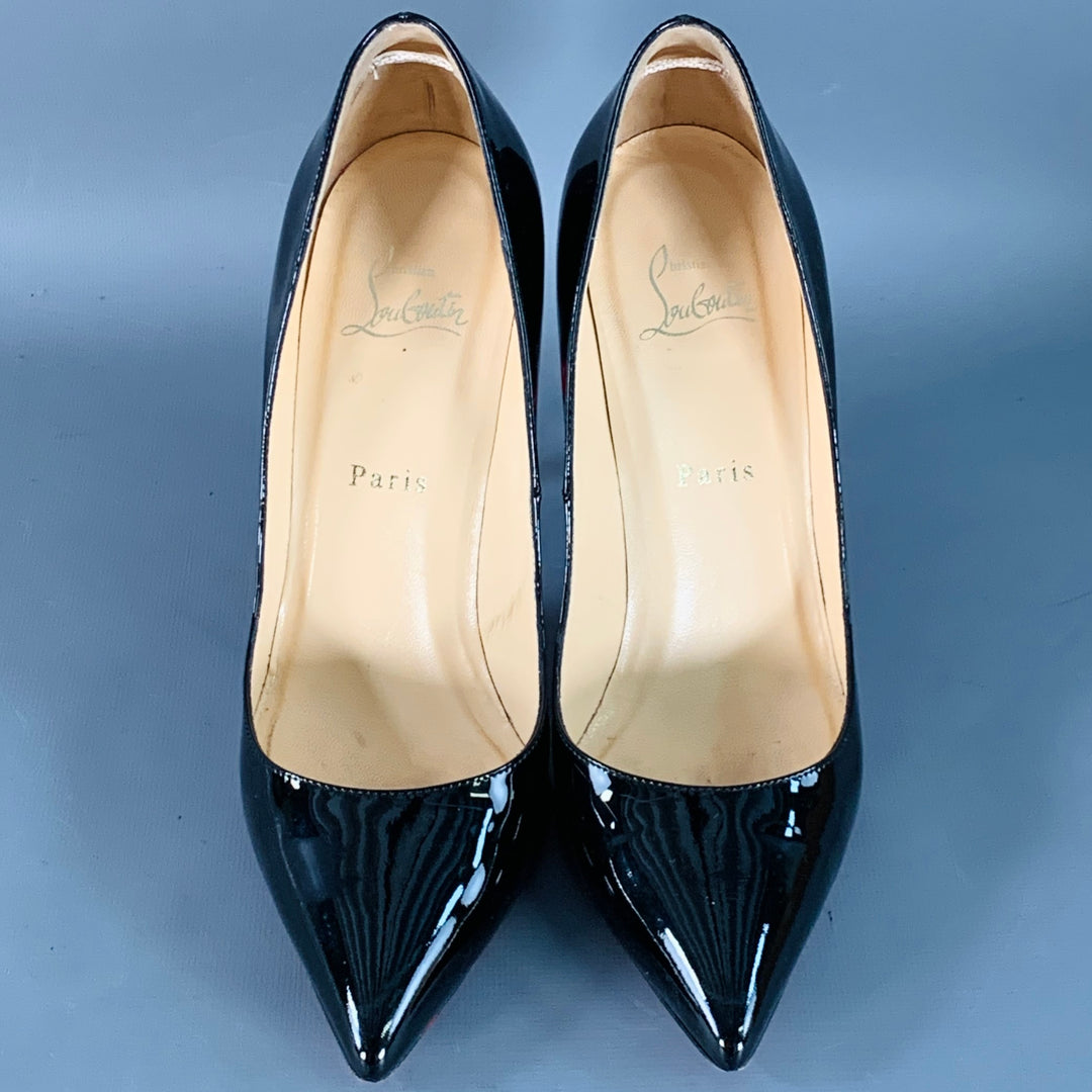 CHRISTIAN LOUBOUTIN Size 9.5 Pigalle Black Red Patent Leather Pointed Toe Pumps