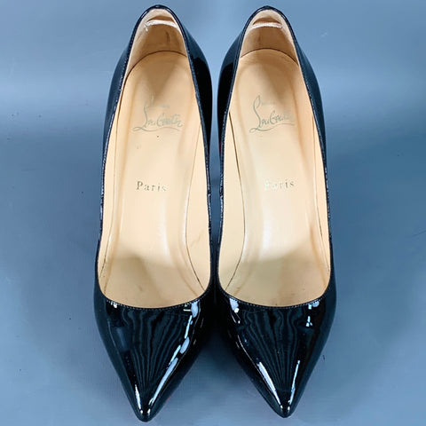 CHRISTIAN LOUBOUTIN Size 9.5 Pigalle Black Red Patent Leather Pointed Toe Pumps