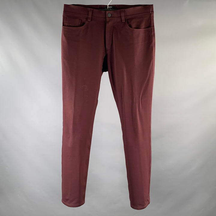 THEORY Size 32 Burgundy Cotton / Polyester Tapered Casual Pants