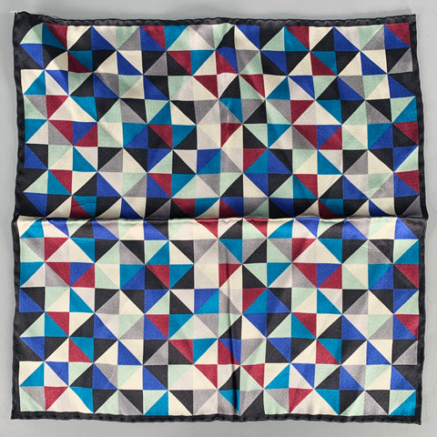 Pochette de costume VINTAGE géométrique noire multicolore en satin