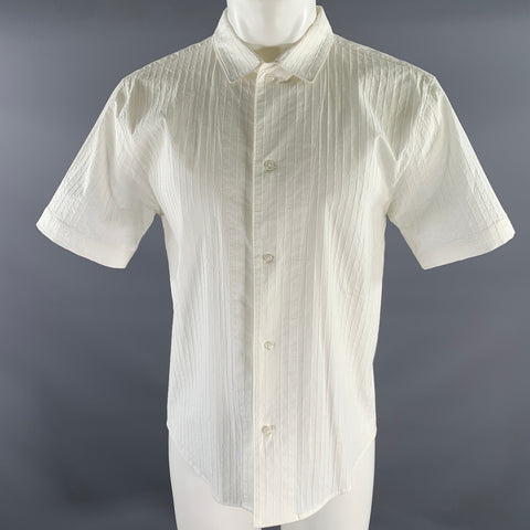 RÓHE Size M White Textured Stripe Short Sleeve Shirt
