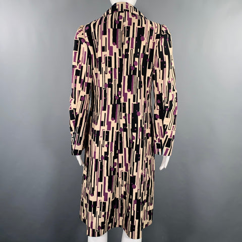 MARNI Size 8 Rose Purple Black Cotton Silk Print Open Front Coat