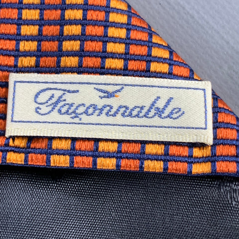 FACONNABLE Orange Gold Rectangles Silk Tie