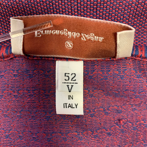 ERMENEGILDO ZEGNA Size L Burgundy Navy Geometric Cotton Buttoned Polo