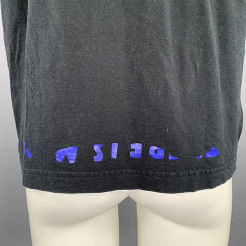 MARTIN MARGIELA Size L Black Blue Logo Cotton V-Neck T-shirt