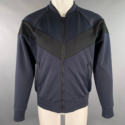RAG & BONE Size M Navy Black Color Block Polyester Zip Up Bomber