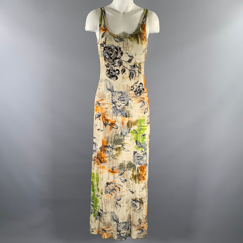 FUZZI Size S Tan Rust Viscose Blend Floral Maxi Long Dress