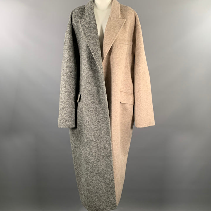 RONNY KOBO Size M Grey Tan Wool Two Tone Peak Lapel Coat