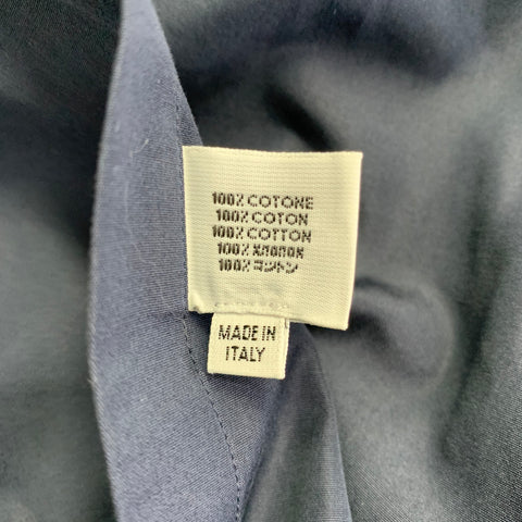 LANVIN Size L Navy Cotton Hidden Placket Long Sleeve Shirt