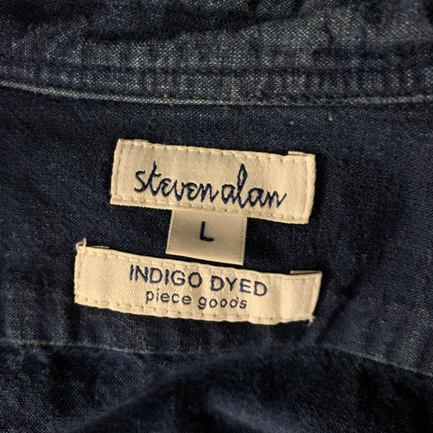 STEVEN ALAN Size L Navy Indigo Cotton Band Collar Long Sleeve Shirt