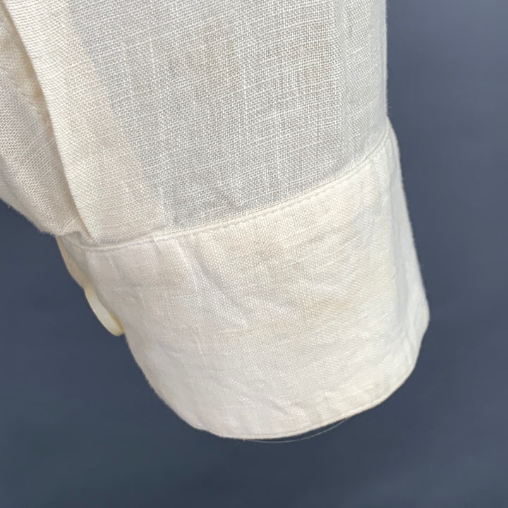 BYBLOS Size L Cream Gold Embroidery Linen One Pocket Long Sleeve Shirt
