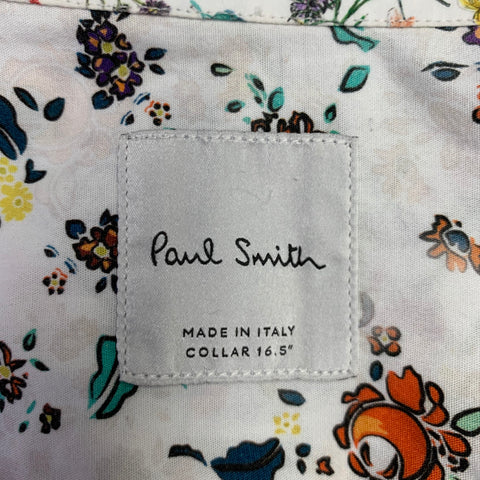 PAUL SMITH Size XL White Multi Color Floral Cotton Long Sleeve Shirt