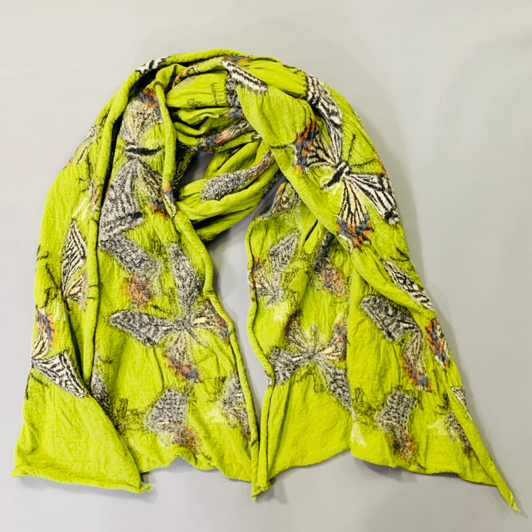 KAPITAL Green White Butterfly Oversized Wool Scarf