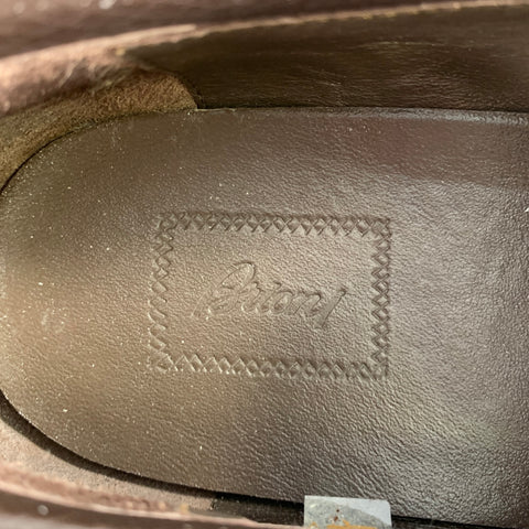 BRIONI Size 10.5 Dark Brown Pebble Grain Leather Penny Loafers