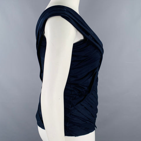 RALPH LAUREN Size L Navy Mercerized Cotton Sleeveless Casual Top