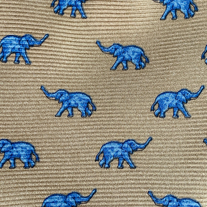 FACONNABLE Blue Taupe Elephants Silk Tie