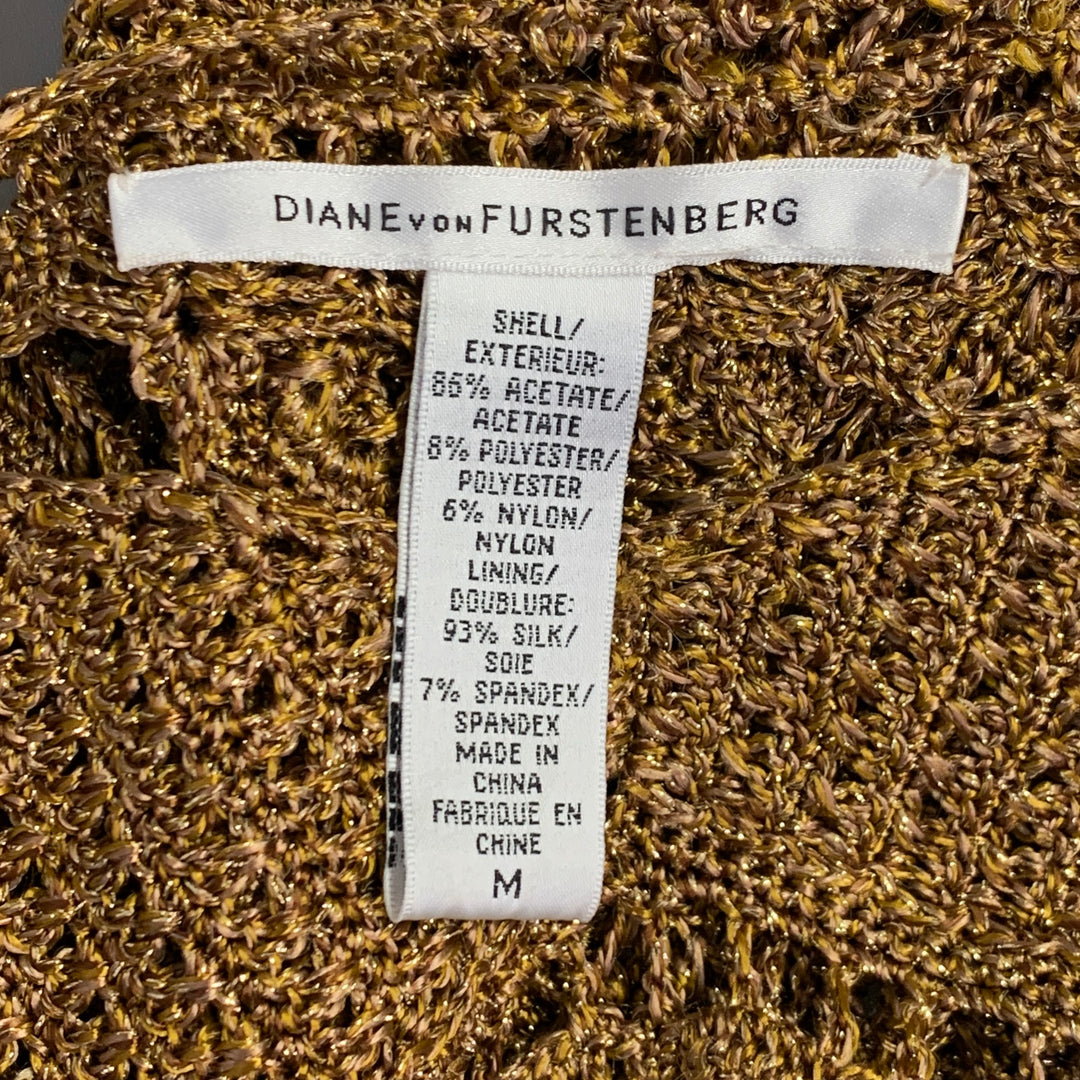 DIANE VON FURSTENBERG Size M Gold Acetate Blend Crochet Dress