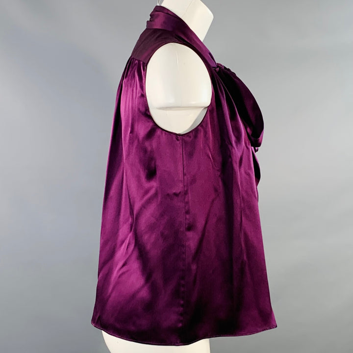 FRAME Size XS Purple Satin Hidden Buttons Bow Blouse