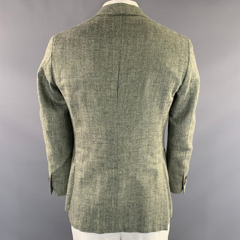 SUIT SUPPLY Chest Size 40 Green Olive Herringbone Silk Linen Sport Coat