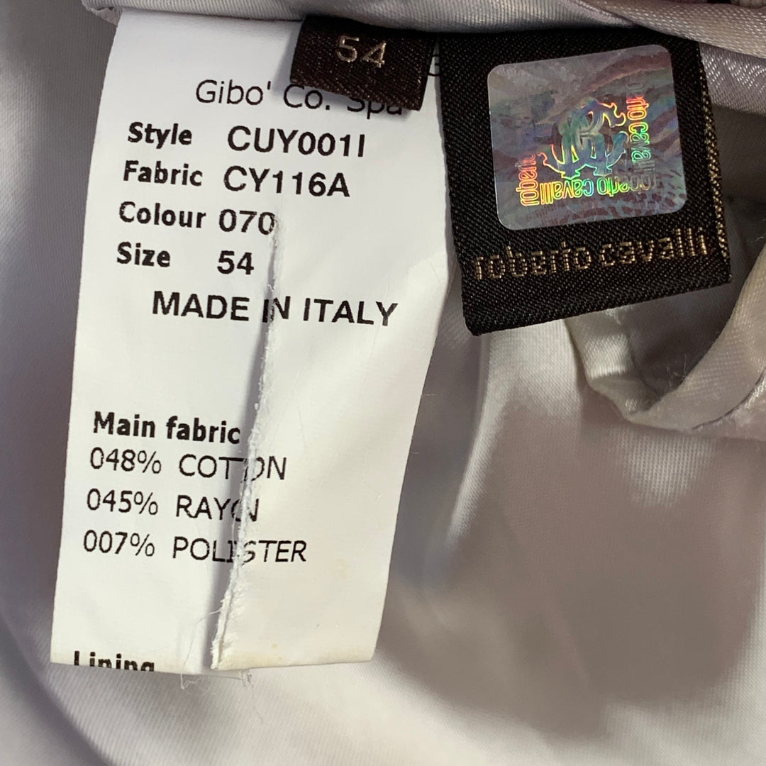 ROBERTO CAVALLI Size 44 Cream Silver Geometric Cotton Blend Jacquard Sport Coat