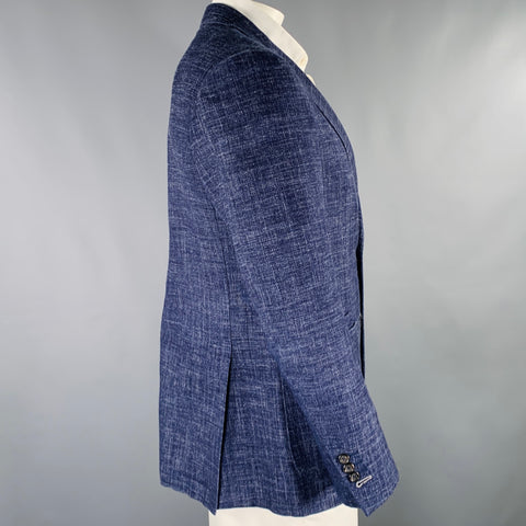 CANALI Size 42 Navy White Wool Cotton Linen Sport Coat