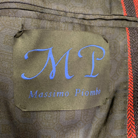 MASSIMO PIOMBO Size 44 Red Black Stripe Linen Cotton Sport Coat