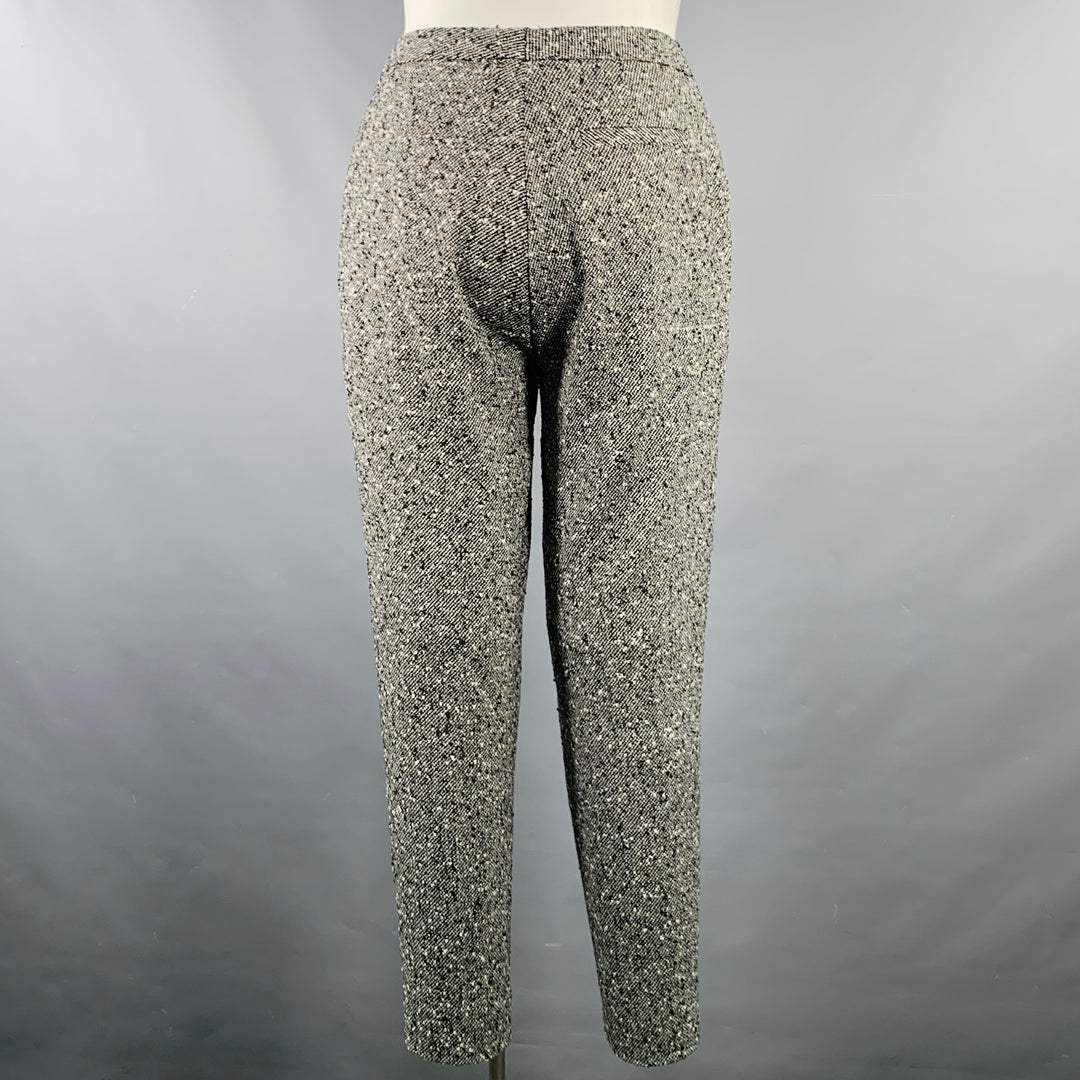 ESCADA Size 12 Black White Wool Blend Tweed Zip Fly Dress Pants
