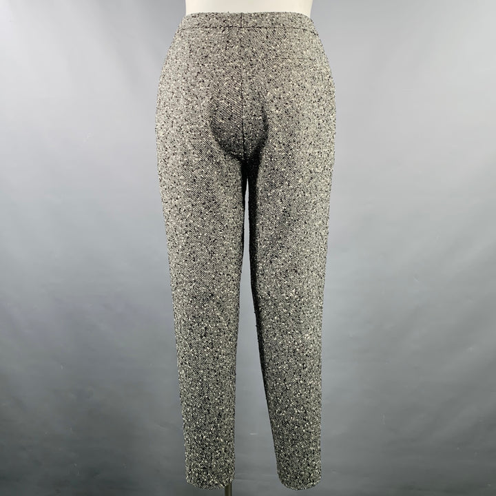 ESCADA Size 12 Black White Wool Blend Tweed Zip Fly Dress Pants