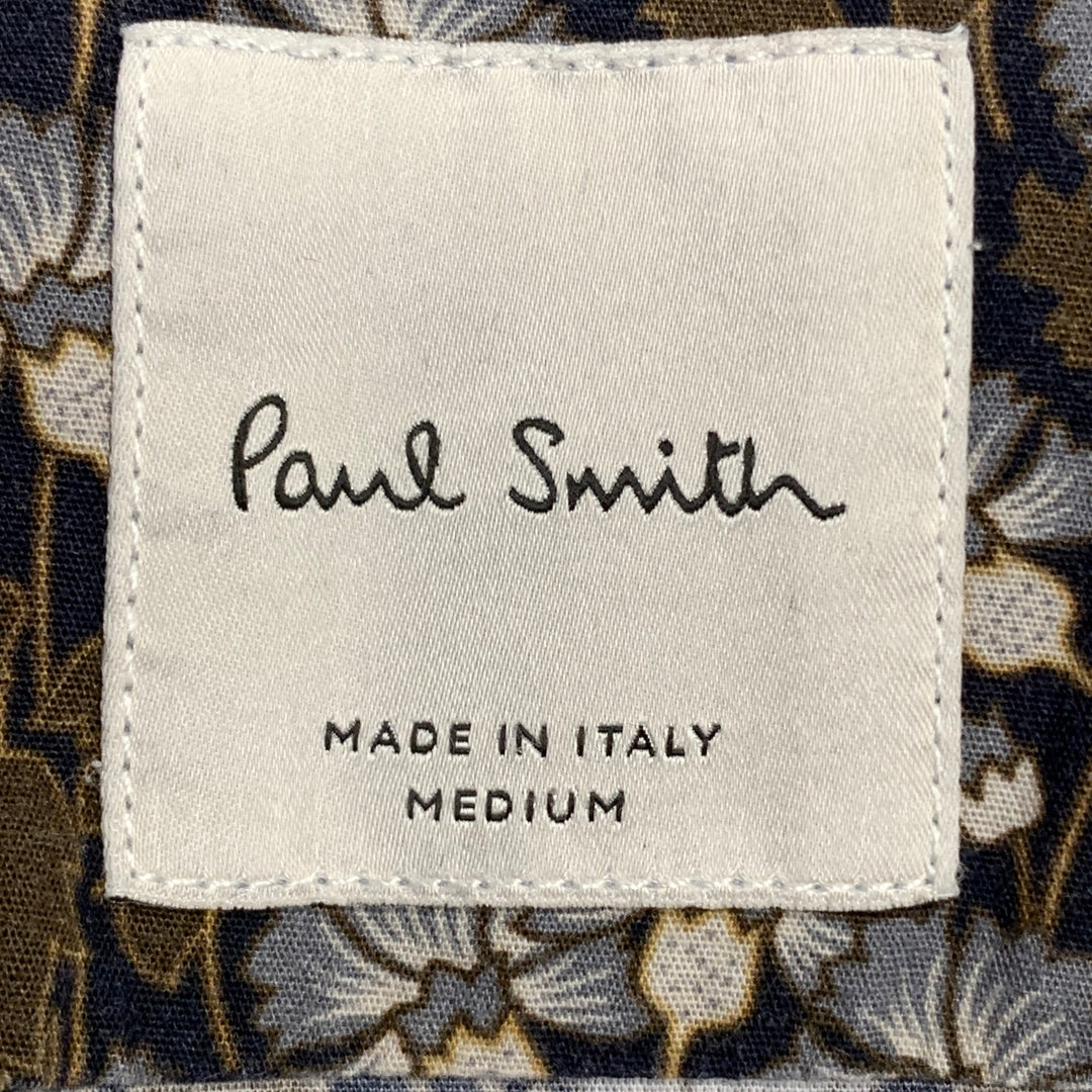 PAUL SMITH Size M Navy Brown Blue Floral Cotton Long Sleeve Shirt