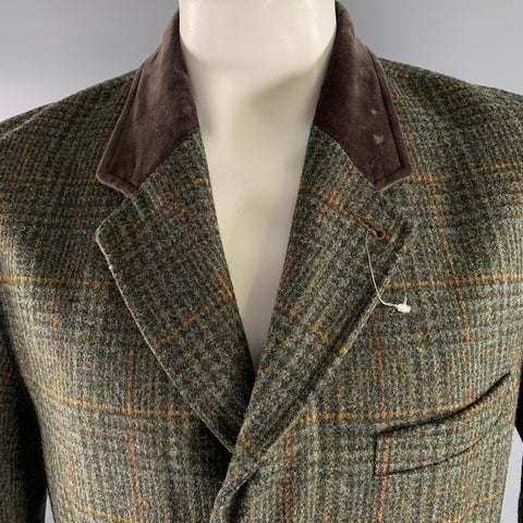 RRL by RALPH LAUREN Size M Brown Olive Glen Check Wool Overcoat