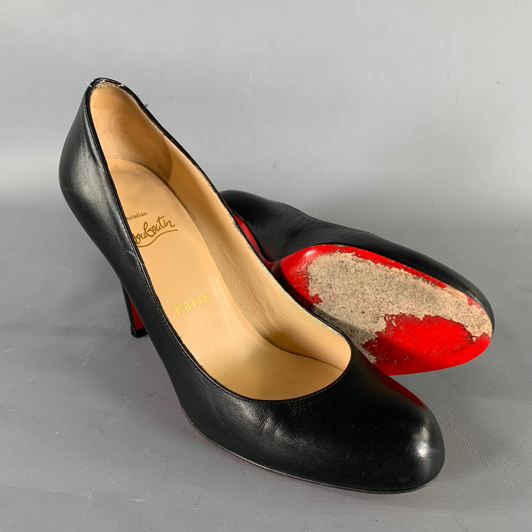 CHRISTIAN LOUBOUTIN Size 7.5 Black Leather Round Toe Pumps