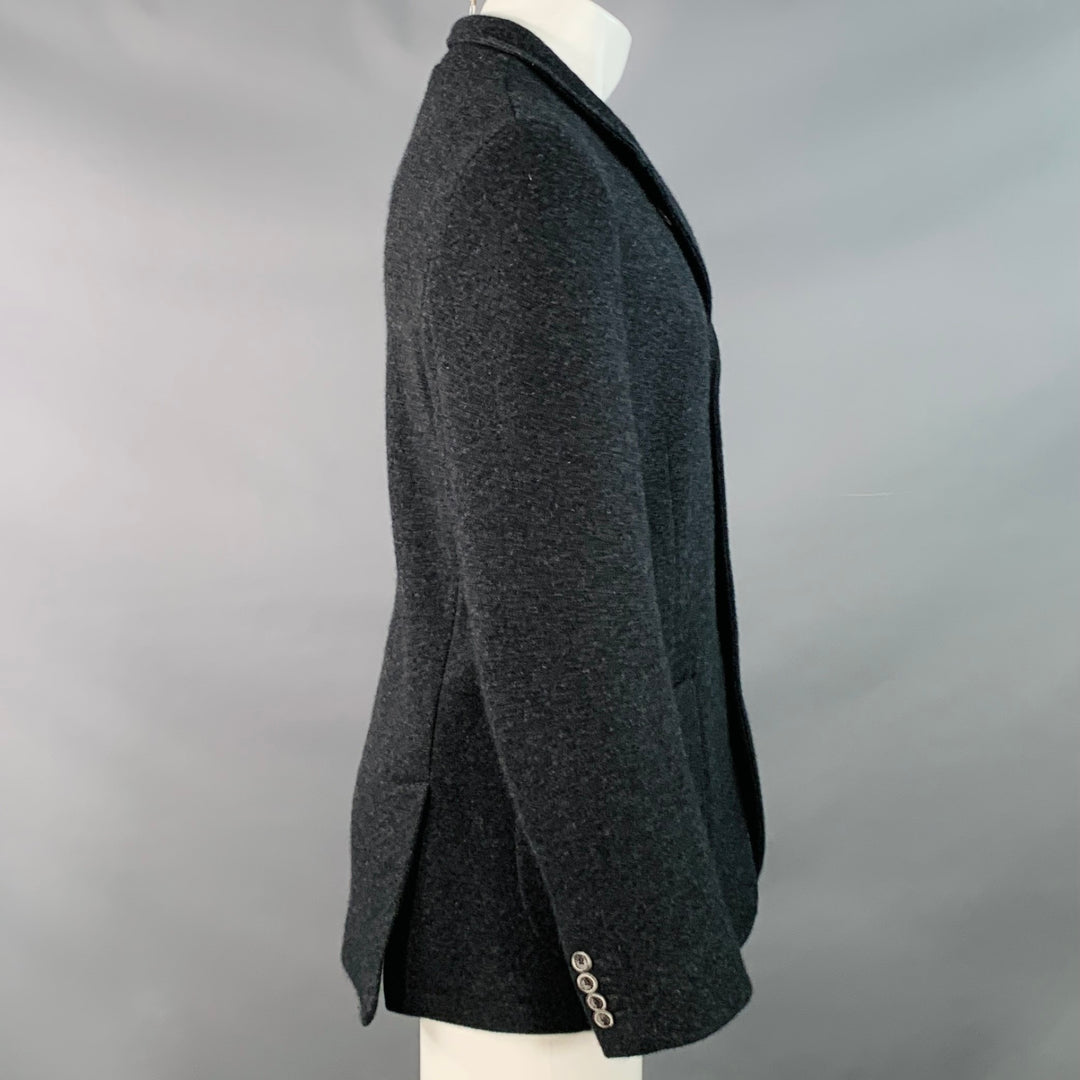 FEDELI Size 40 Grey Black Cashmere Single Breasted Pop Up Collar Coat