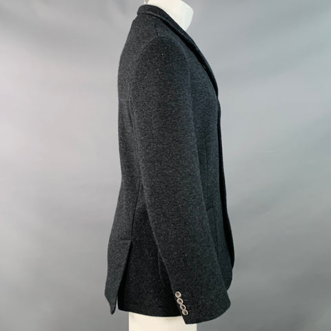 Manteau en cachemire gris noir à col montant et à boutonnage simple FEDELI Taille 40
