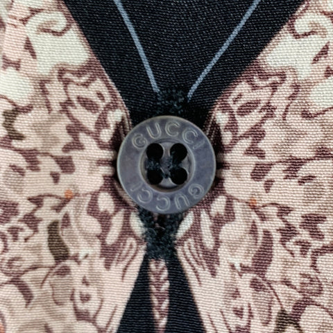 GUCCI Size S Black Rose Grey Butterfly Silk Button Up Long Sleeve Shirt