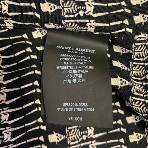SAINT LAURENT FW16 Size L Black White Skeleton Viscose Button Up Long Sleeve Shirt