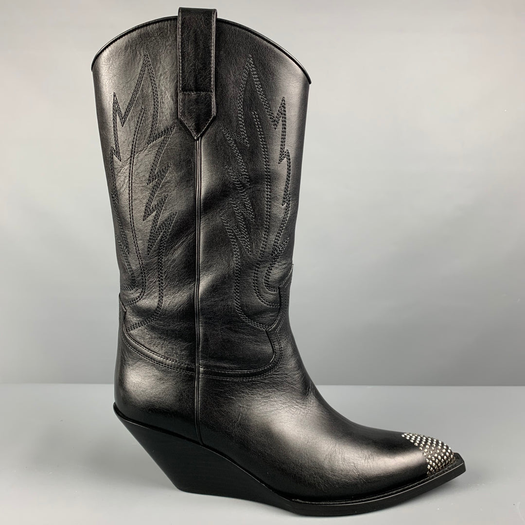 CELINE Size 8 Mens Black Rhinestone Leather Western Boots