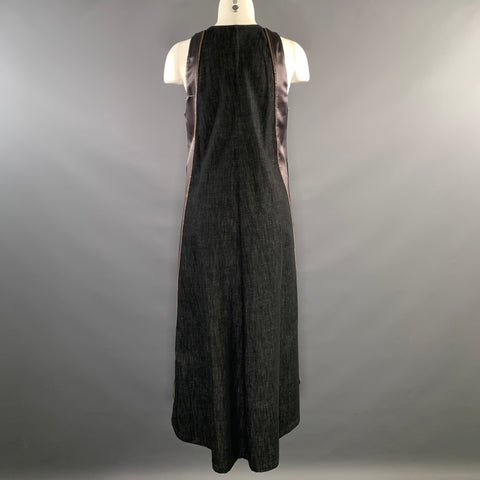 BRUNELLO CUCINELLI Size L Grey Indigo Silk High Low Mid Calf Dress