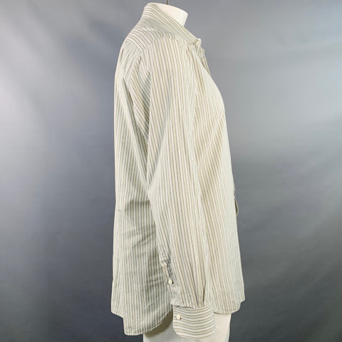 ERMENEGILDO ZEGNA Size XL Green Brown White Stripe Cotton Long Sleeve Shirt