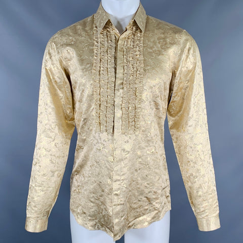 Chemise à manches longues en soie mélangée à motif floral doré métallisé BURBERRY PRORSUM Taille S