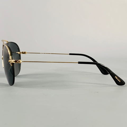 PRADA Gold Black Metal Semi Rimless Sunglasses