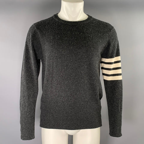 THOM BROWNE Size S Grey navy red white Knit Cashmere Crew Neck Sweater