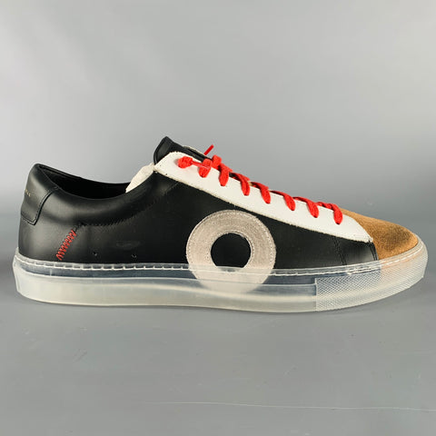 OLIVER CABELL Size 11 Black Multi Color Leather Color Block Lace-Up Sneakers