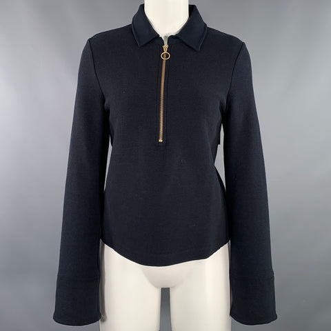 ME+EM SS22 Size 6 Navy Gold Cotton Blend Ribbed Half Placket Pullover
