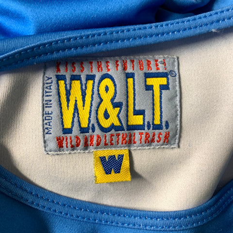 WALTER VAN BEIRENDONCK SS1997  Size S Blue Pink & Yellow Graphic Polyester T Shirt
